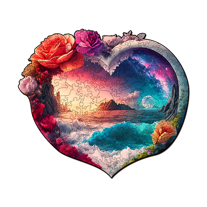 Floral Heart Island Wooden Jigsaw Puzzle - aimpuzzle