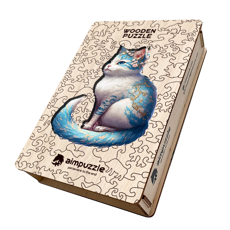 Wondering Blue Tailed Cat Wooden Jigsaw Puzzle - aimpuzzle