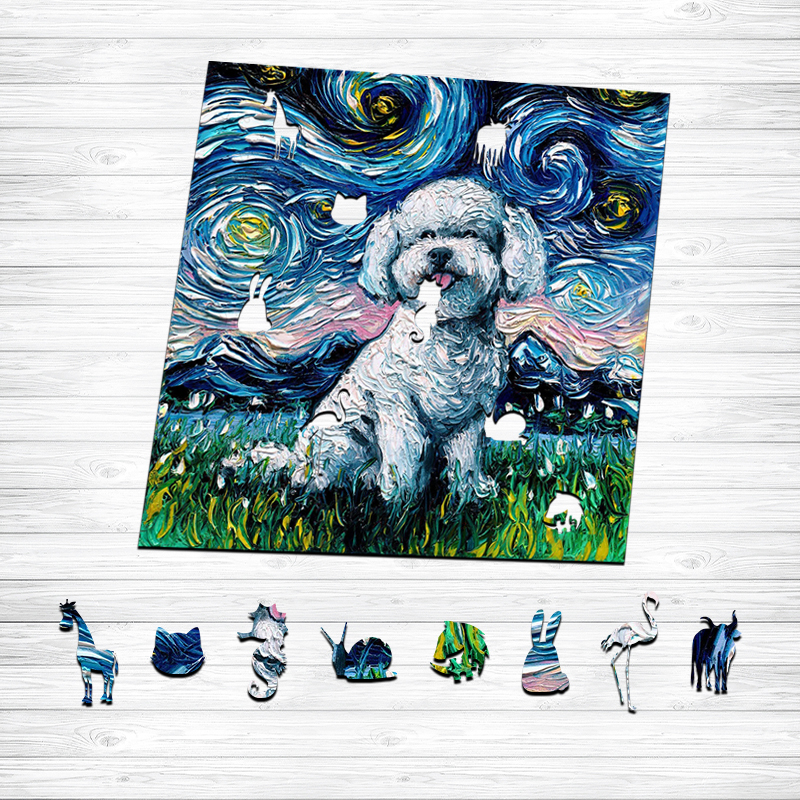 Starry Night Bichon Puppy Wooden Jigsaw Puzzle - aimpuzzle