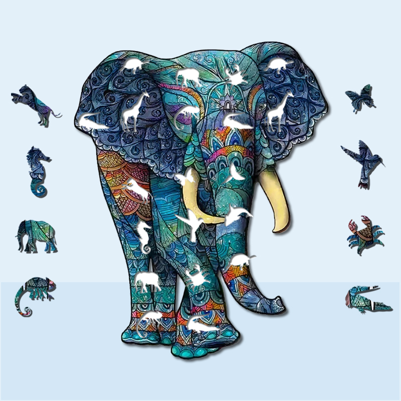 Blue elephant Wooden Jigsaw Puzzle - aimpuzzle